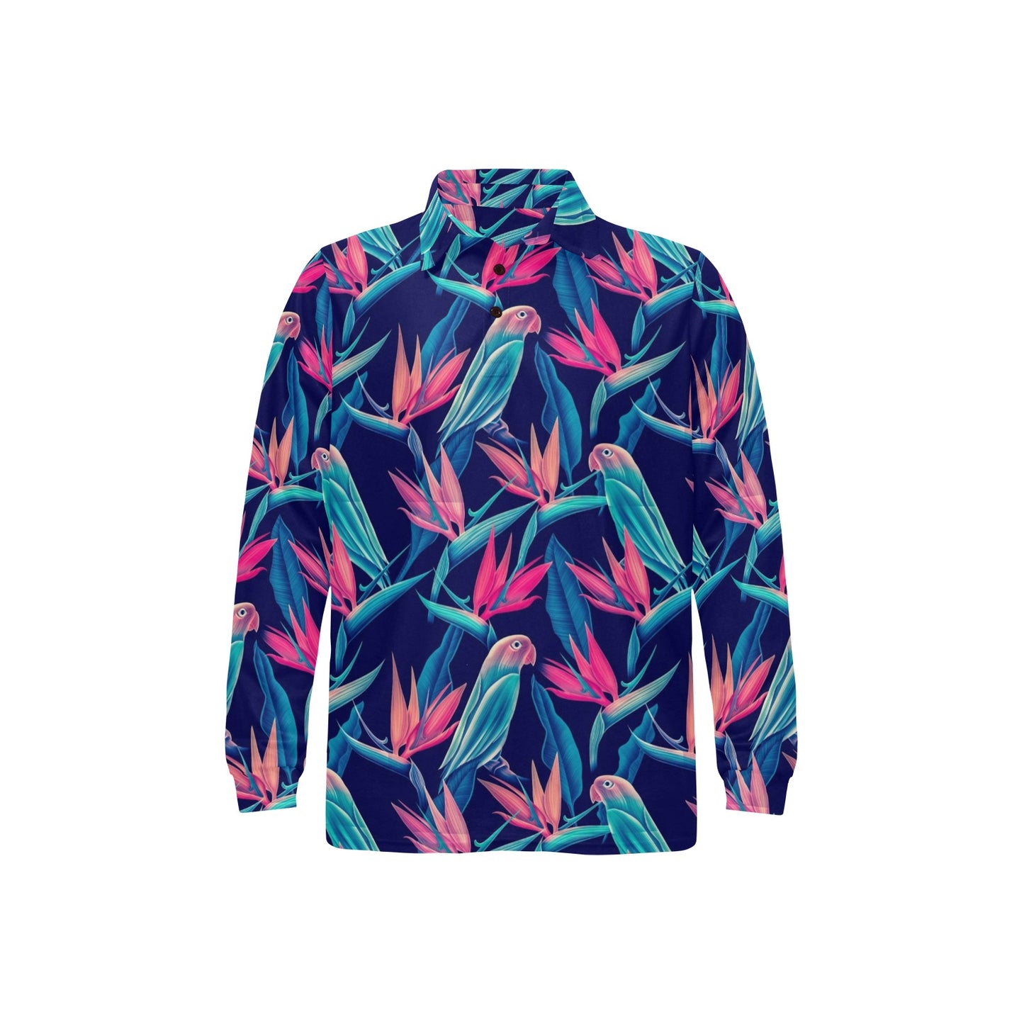 Tropical Flower Pattern Print Design TF024 Long Sleeve Polo Shirt For Men's