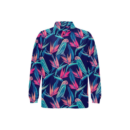 Tropical Flower Pattern Print Design TF024 Long Sleeve Polo Shirt For Men's