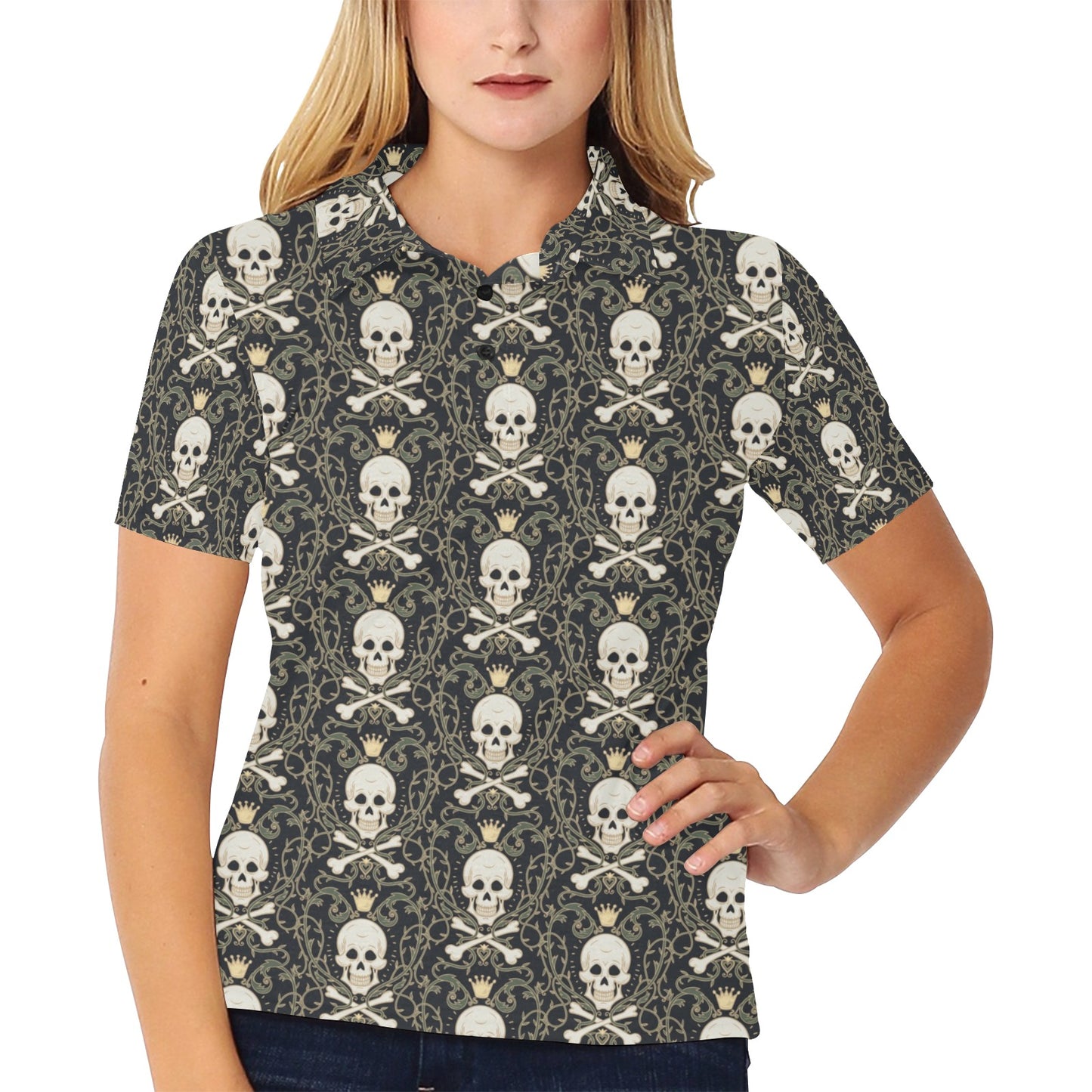 Skull King Print Design LKS307 Women's Polo Shirt