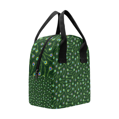 Peacock Feather Green Design Print Insulated Lunch Bag