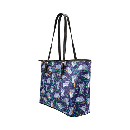 Koala Themed Design Print Leather Tote Bag