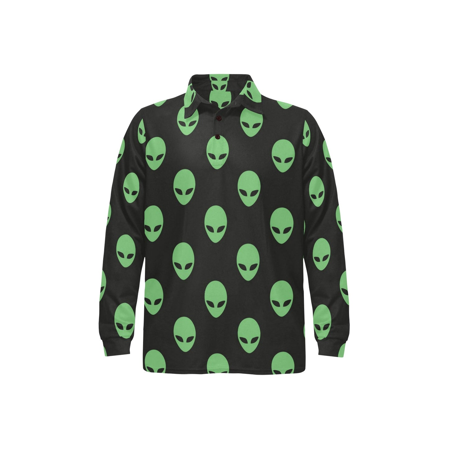 Alien Green Neon Pattern Print Design 01 Long Sleeve Polo Shirt For Men's