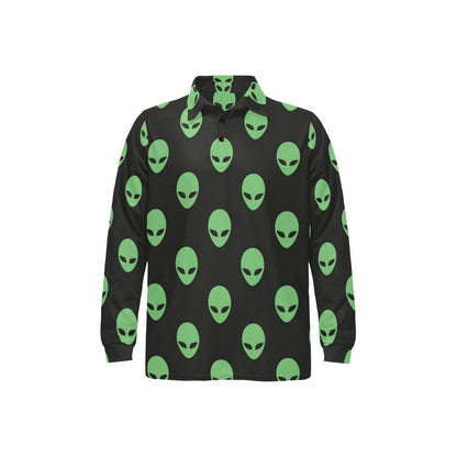 Alien Green Neon Pattern Print Design 01 Long Sleeve Polo Shirt For Men's