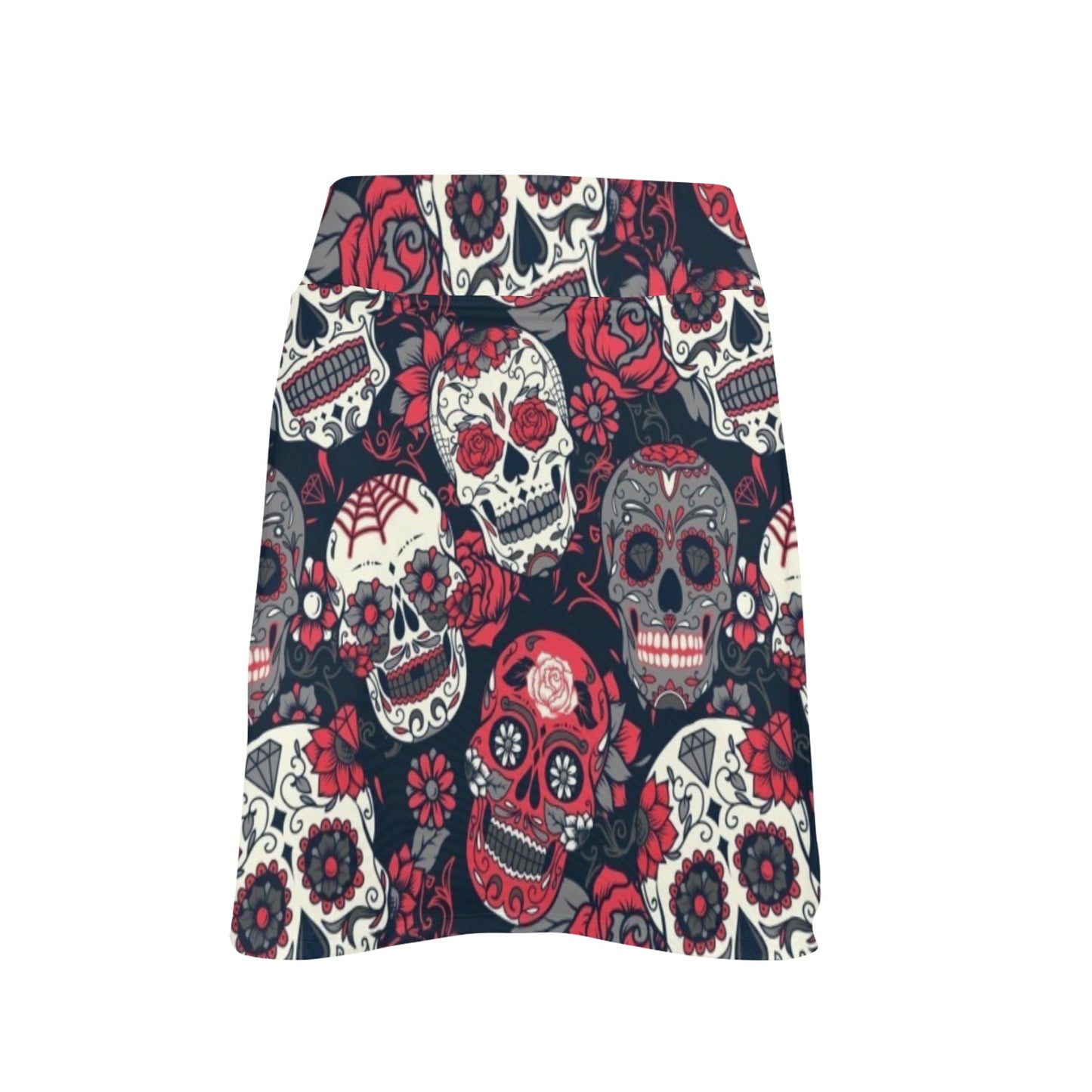 Sugar Skull Print Design LKS303 17" Golf & Pickleball Skort with Pockets