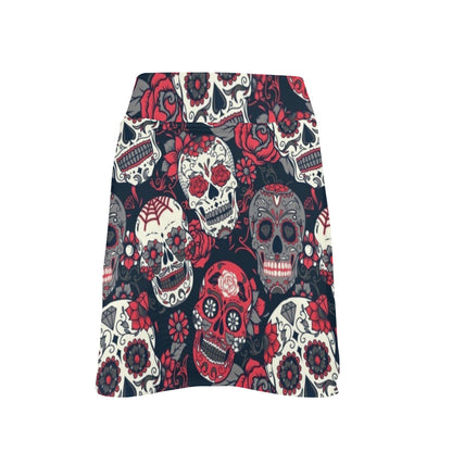 Sugar Skull Print Design LKS303 17" Golf & Pickleball Skort with Pockets