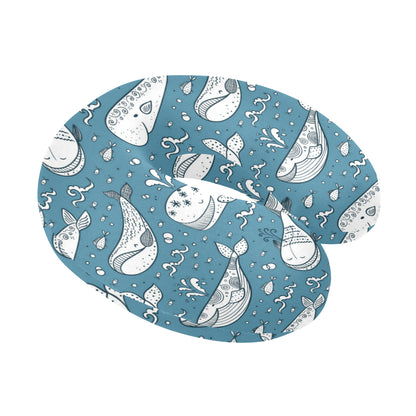 Humpback Whale Pattern Print Design 03 U-Shaped Travel Neck Pillow