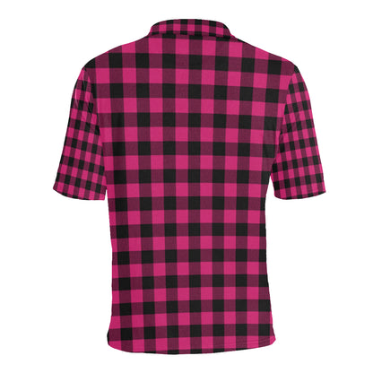 Pink Tartan Plaid Pattern Men Polo Shirt