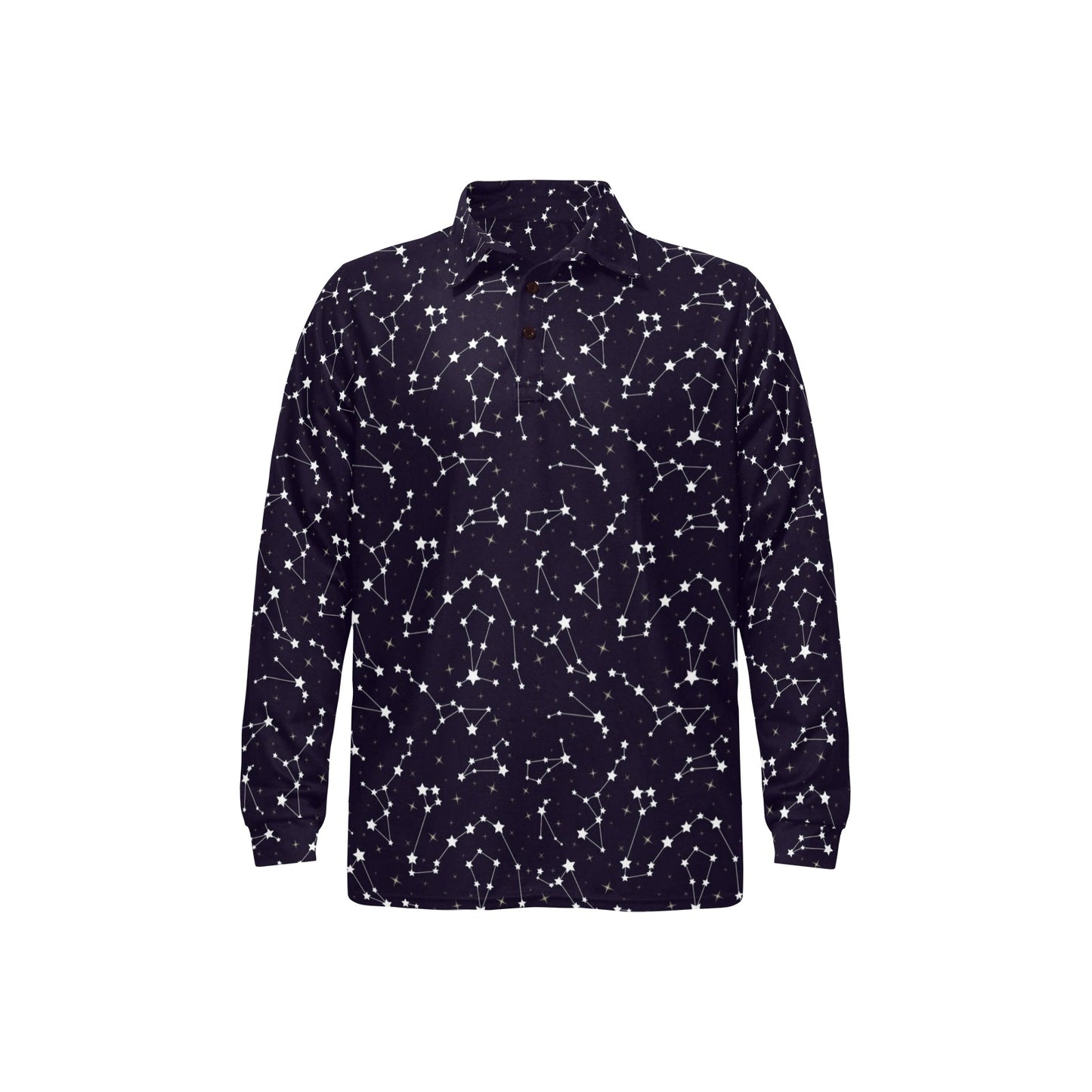 Zodiac Star Pattern Design Print Long Sleeve Polo Shirt For Men's