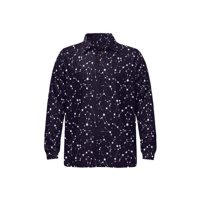 Zodiac Star Pattern Design Print Long Sleeve Polo Shirt For Men's