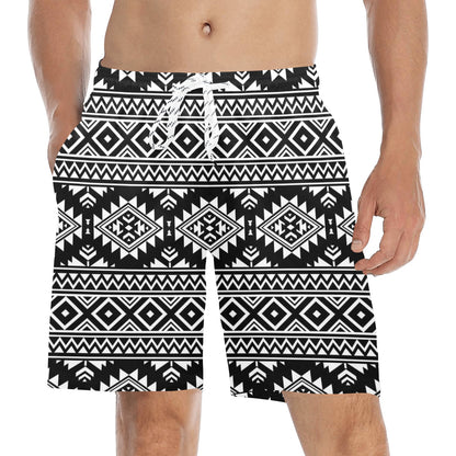 Aztec Black White Print Pattern Men's Swim Trunks Beach Shorts