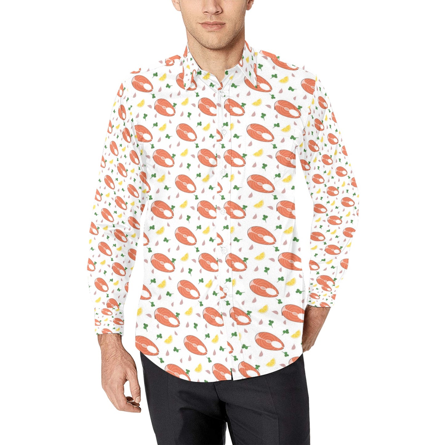 Salmon Steak Print Design LKS303 Men's Long Sleeve Dress Shirt