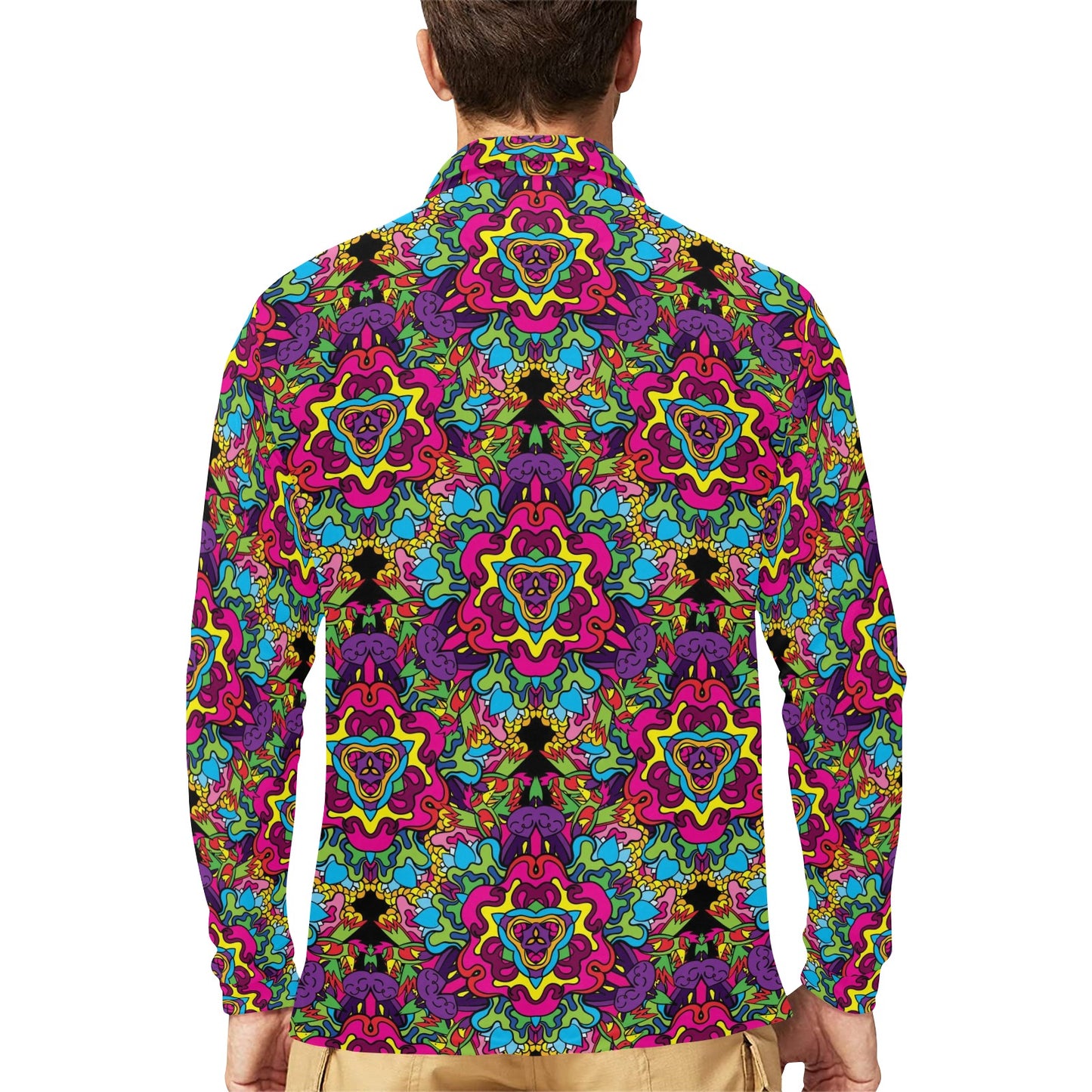 Trippy Print Design LKS303 Long Sleeve Polo Shirt For Men's