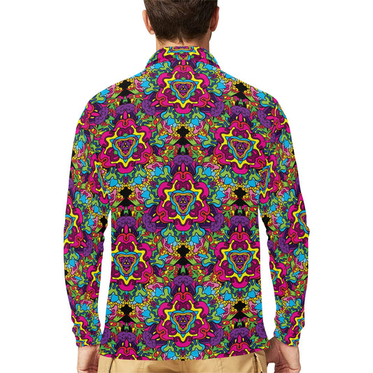 Trippy Print Design LKS303 Long Sleeve Polo Shirt For Men's