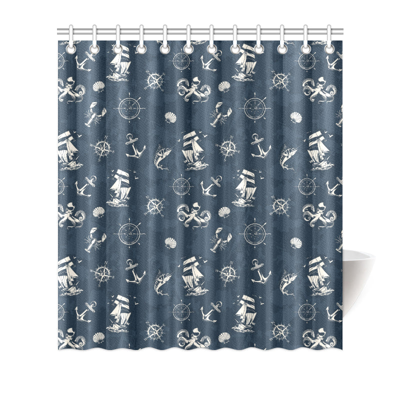 Nautical Sea Themed Print Shower Curtain