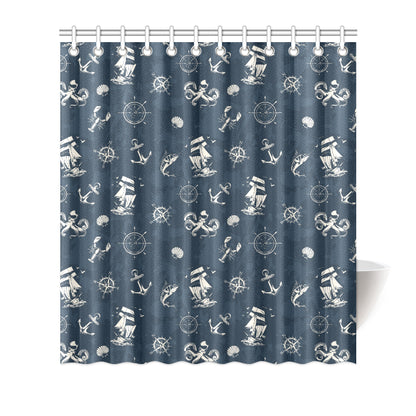 Nautical Sea Themed Print Shower Curtain