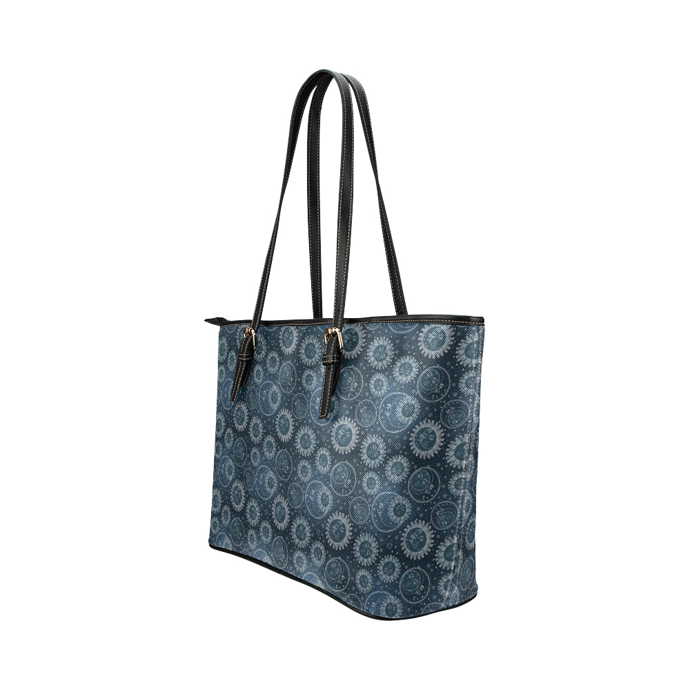 Sun Moon Tattoo Design Themed Print Leather Tote Bag