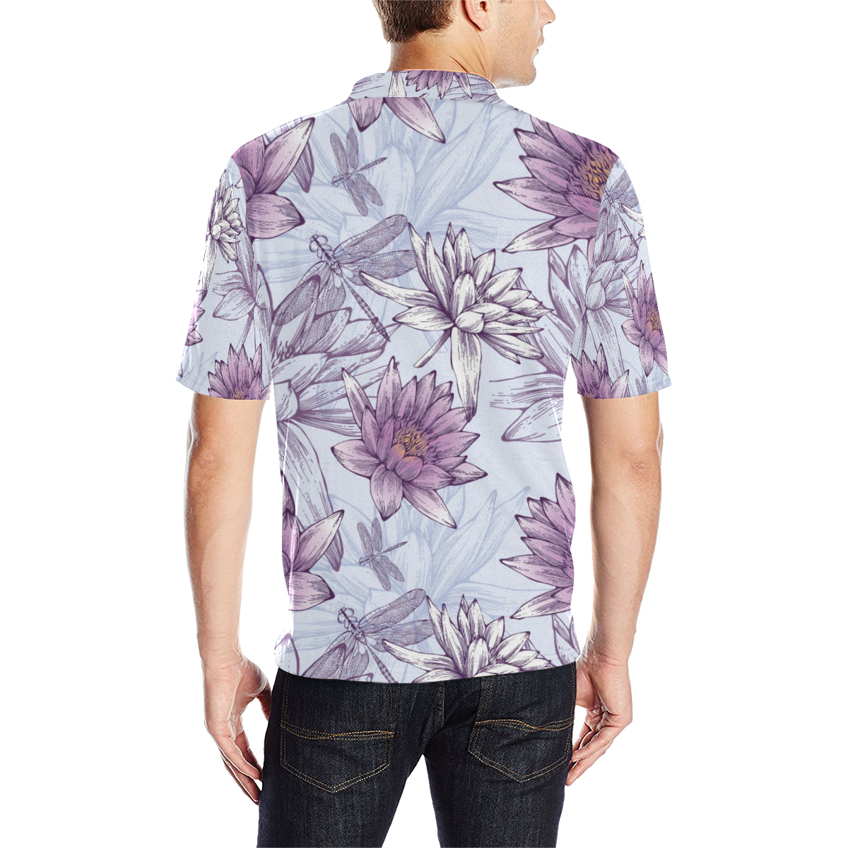 Water Lily Pattern Print Design WL01 Men Polo Shirt