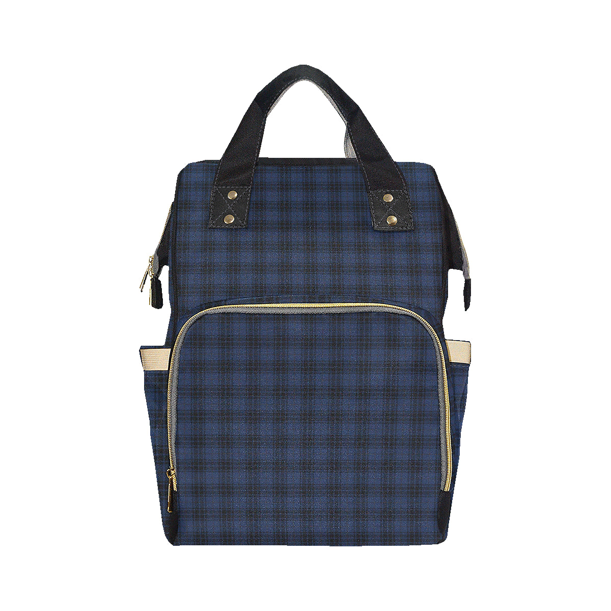 Navy Blue Tartan Plaid Pattern Diaper Bag Backpack
