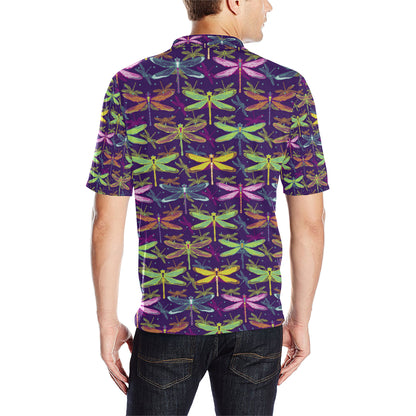 Dragonfly Neon Color Print Pattern Men Polo Shirt