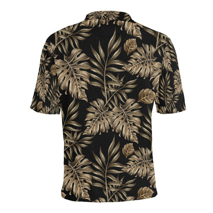 Brown Tropical Palm Leaves Men Polo Shirt