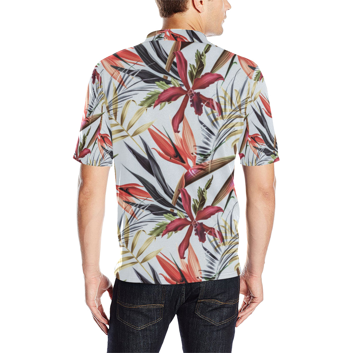 Tropical Flower Pattern Print Design TF021 Men Polo Shirt