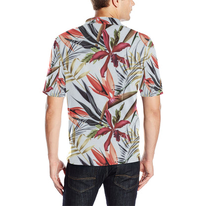 Tropical Flower Pattern Print Design TF021 Men Polo Shirt
