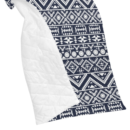 Blue White Tribal Aztec Premium Quilt