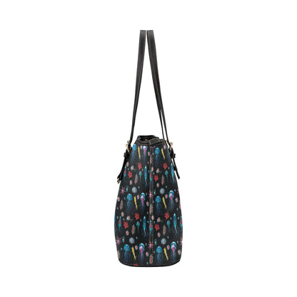 Jellyfish Underwater Print Leather Tote Bag