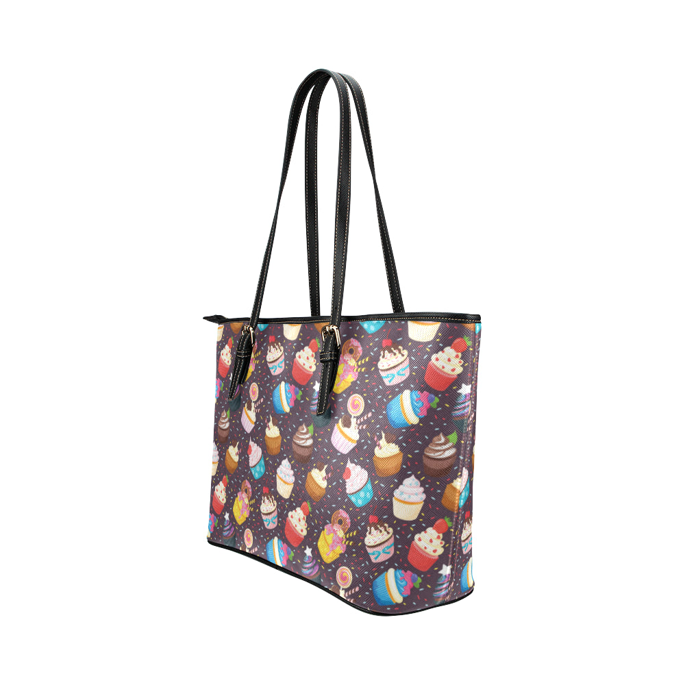 Cupcakes Party Print Pattern Leather Tote Bag