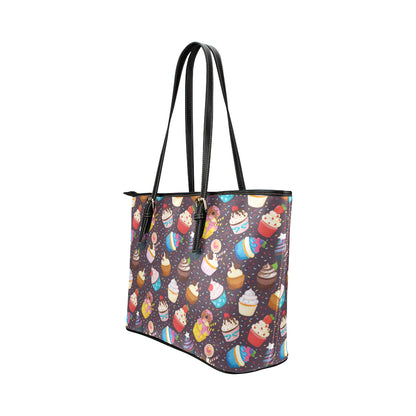 Cupcakes Party Print Pattern Leather Tote Bag