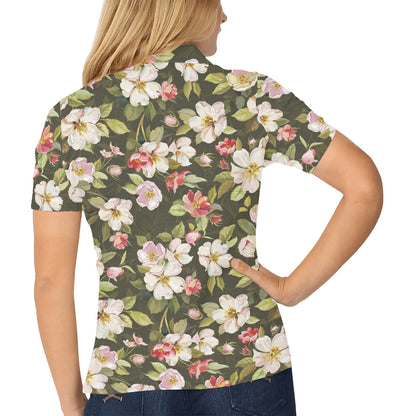 Apple blossom Pattern Print Design AB01 Women's Polo Shirt