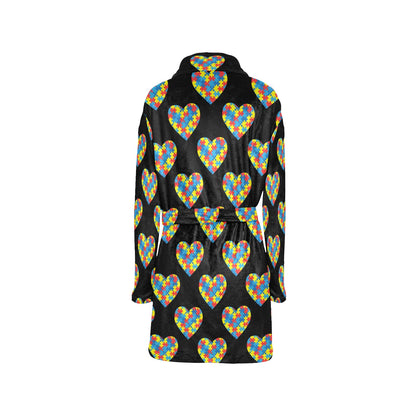Autism Awareness Heart Design Print Women's Fleece Robe