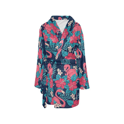 Flamingo Red Hibiscus Pattern Women's Fleece Robe