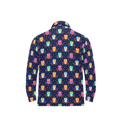 Owl Cute Themed Design Print Long Sleeve Polo Shirt For Men's