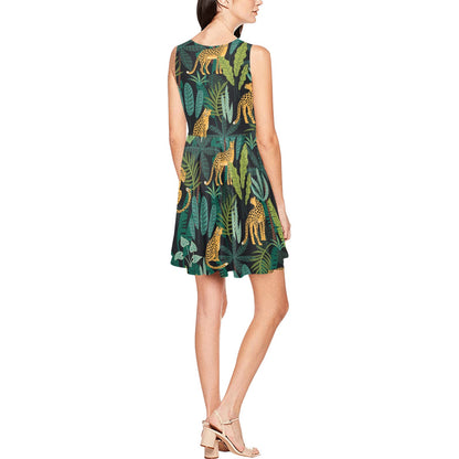 Jaguar Jungle Pattern Print Design 03 Sleeveless Dress