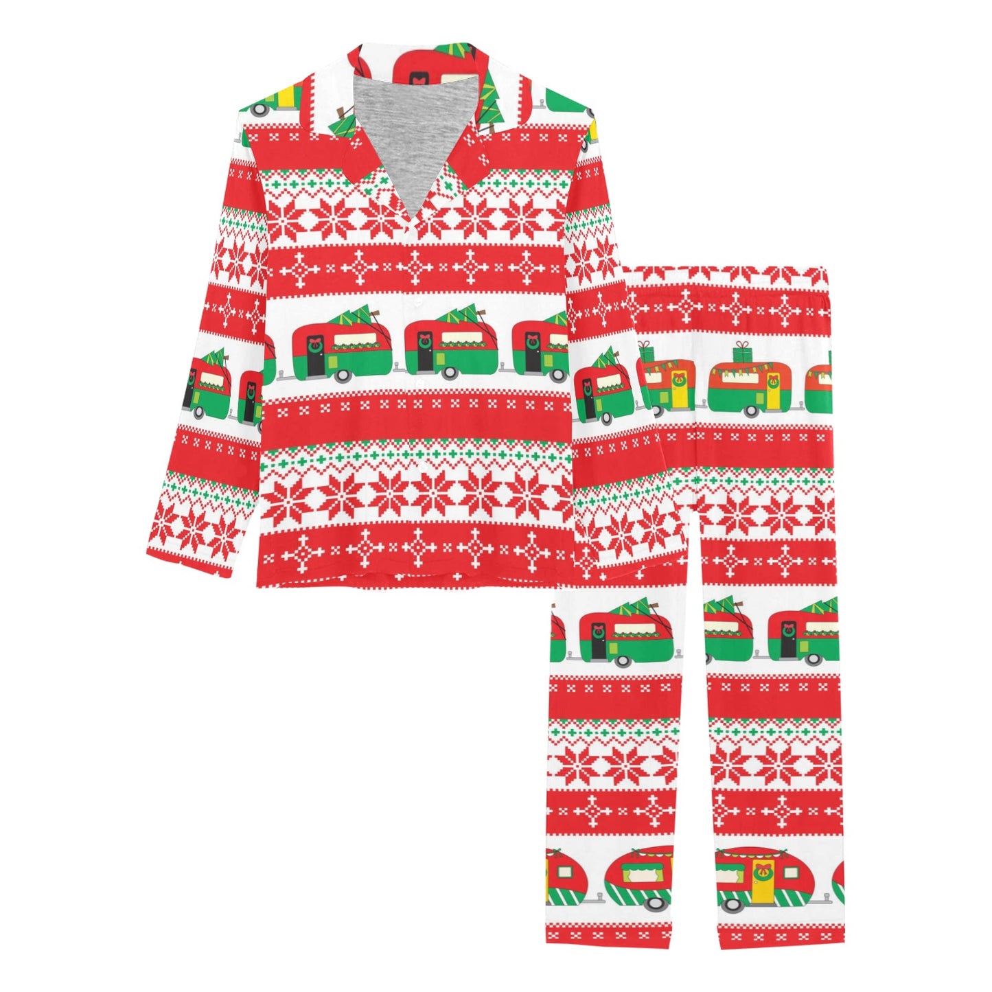Camper Camping Ugly Christmas Design Print Women's Long Pajama Set