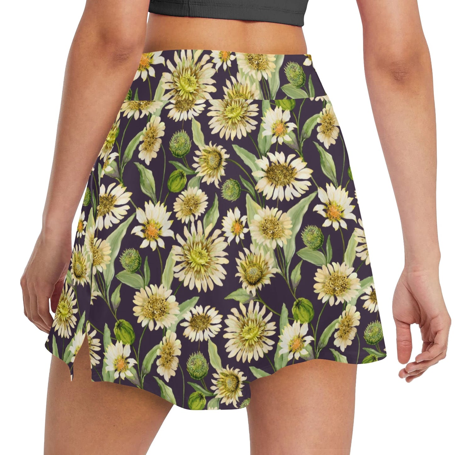 Daisy Vintage Print Pattern 17" Golf & Pickleball Skort with Pockets