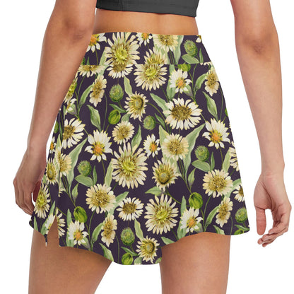 Daisy Vintage Print Pattern 17" Golf & Pickleball Skort with Pockets