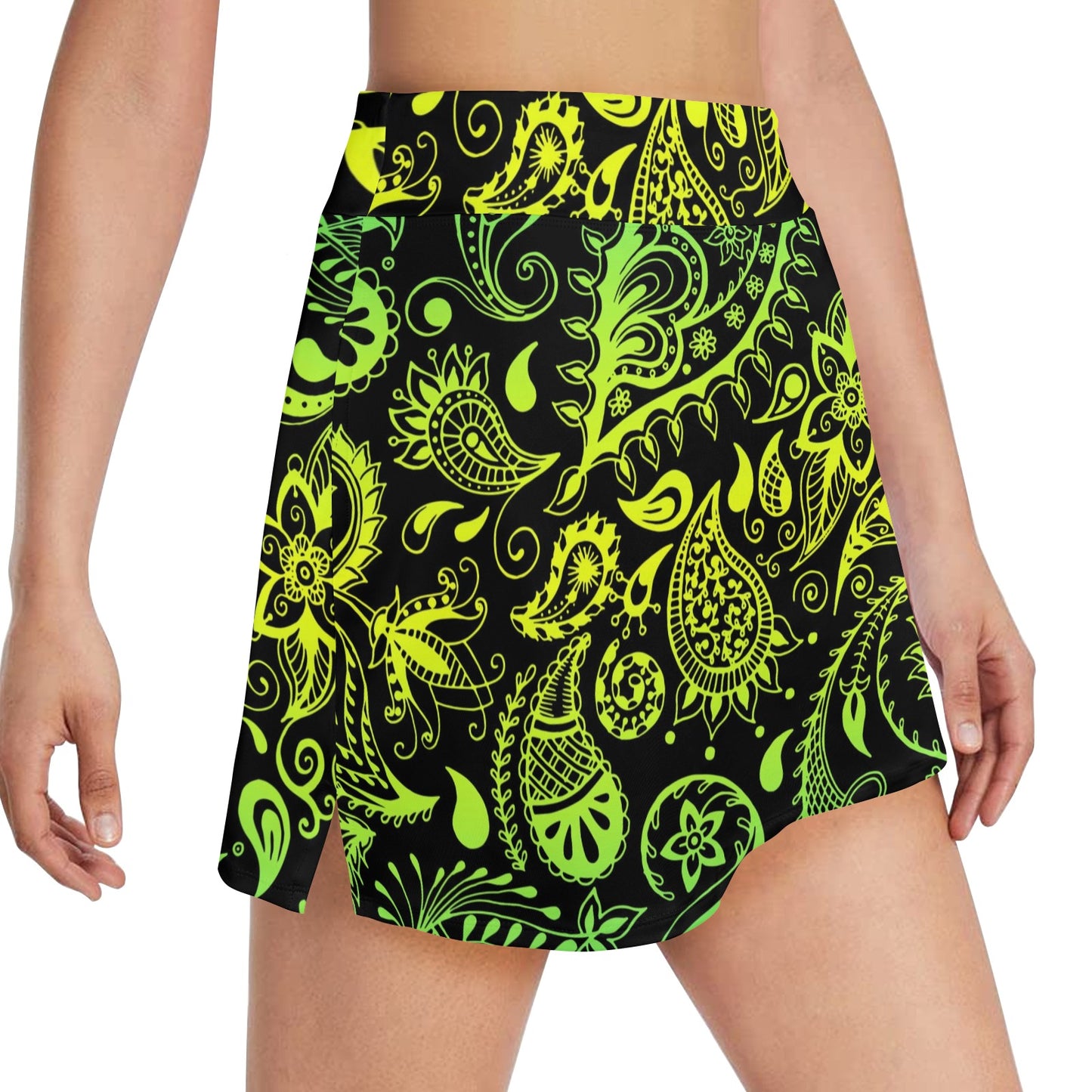 Paisley Green Design Print 17" Golf & Pickleball Skort with Pockets