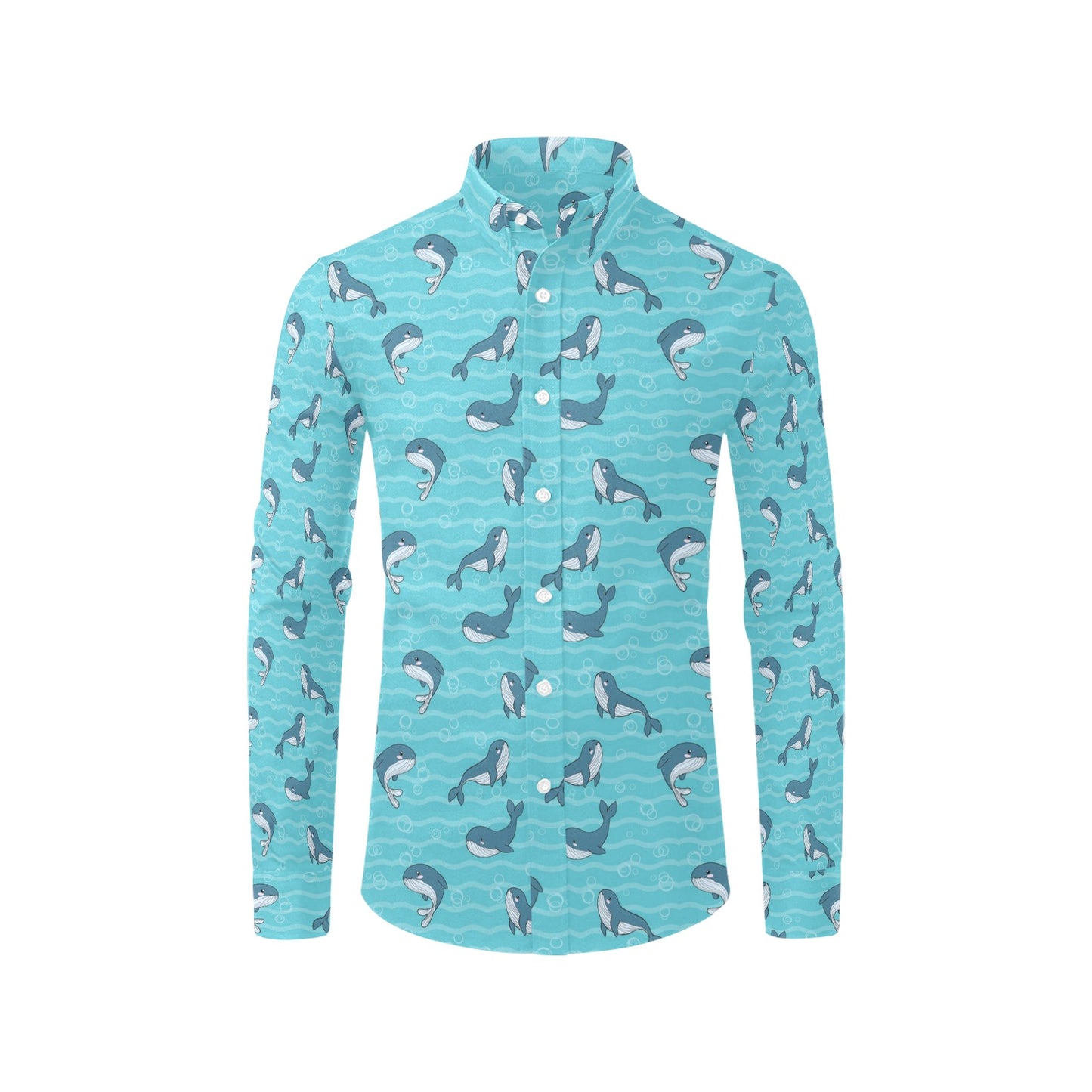 Whale Print Design LKS303 Men's Long Sleeve Dress Shirt