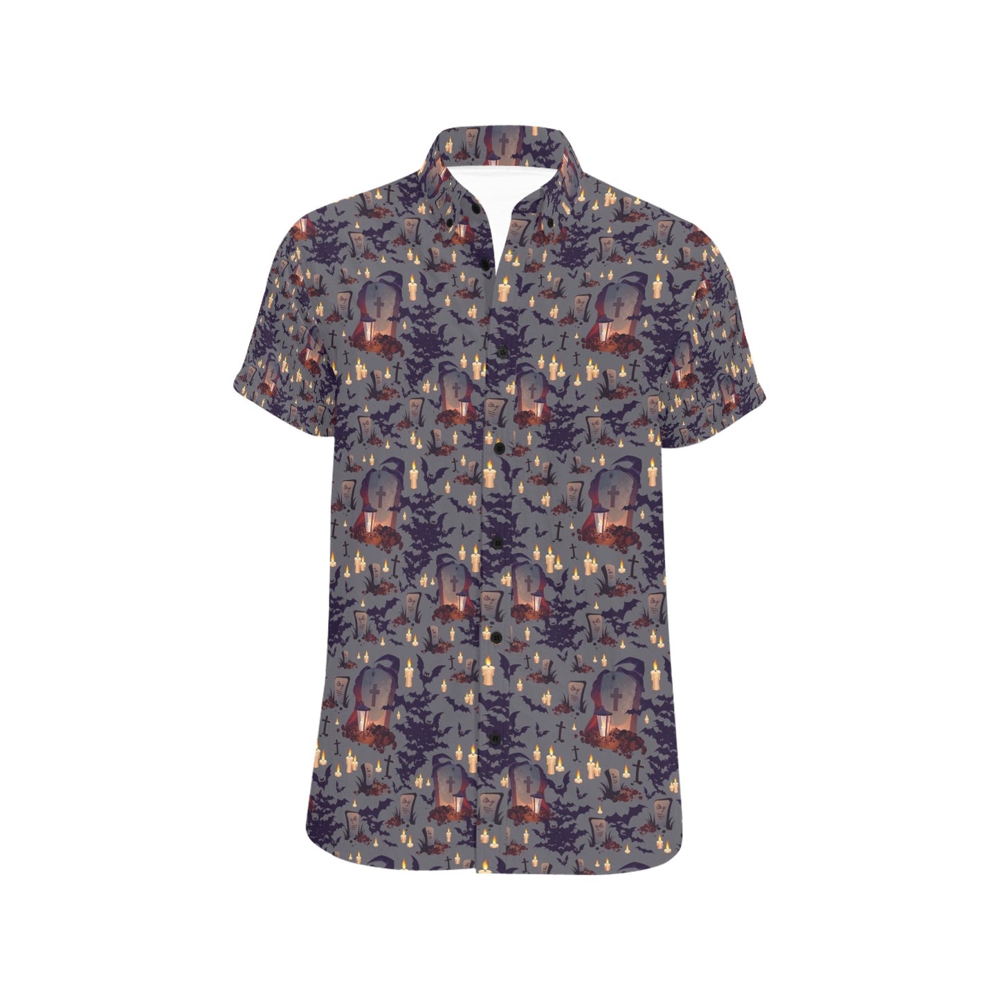 Creepy Graveyard Print Design LKS301 Men Short Sleeve Button Up Shirt