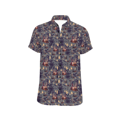 Creepy Graveyard Print Design LKS301 Men Short Sleeve Button Up Shirt