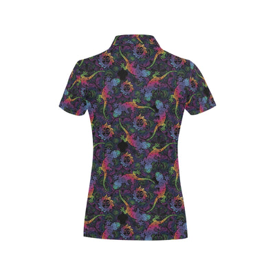 Gecko Rainbow Pattern Print Design 03 Women's Polo Shirt