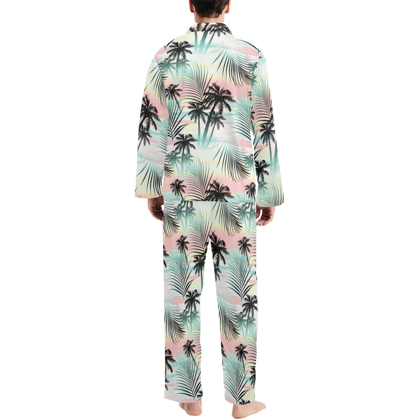 Palm Tree Pattern Print Design A03 Men's Long Pajama Set