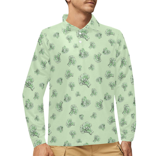 Broccoli Pattern Print Design 05 Long Sleeve Polo Shirt For Men's