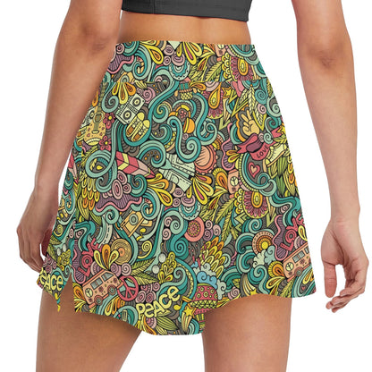 Hippie Print Design LKS302 17" Golf & Pickleball Skort with Pockets