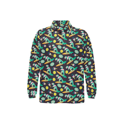 Surfboard T Rex Print Design LKS301 Long Sleeve Polo Shirt For Men's