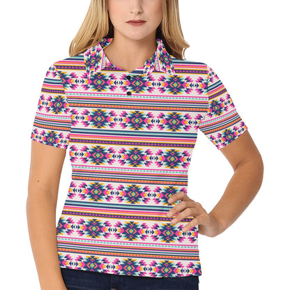 Indian Navajo Neon Themed Design Print Women's Polo Shirt