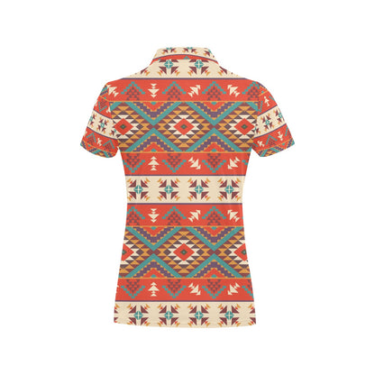 Aztec Red Print Pattern Women's Polo Shirt