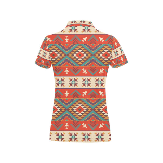 Aztec Red Print Pattern Women's Polo Shirt